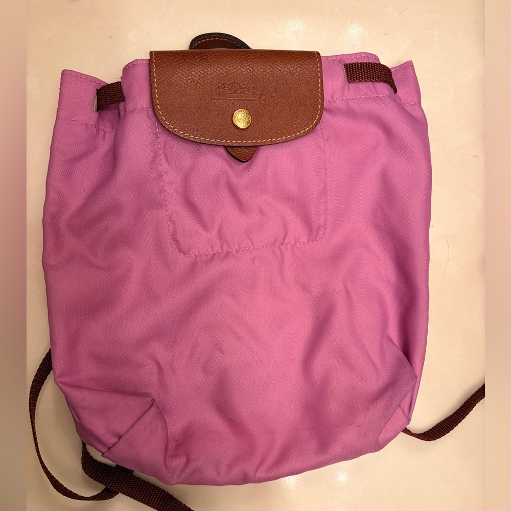 Purple/Pink Nylon and Leather Longchamp Women's Mini Backpack